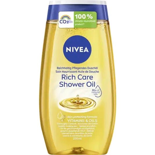 2xNIVEA RICH CARE Shower Oil for Dry Skin, Natural Pampering, 200ml (6.7 fl. oz)